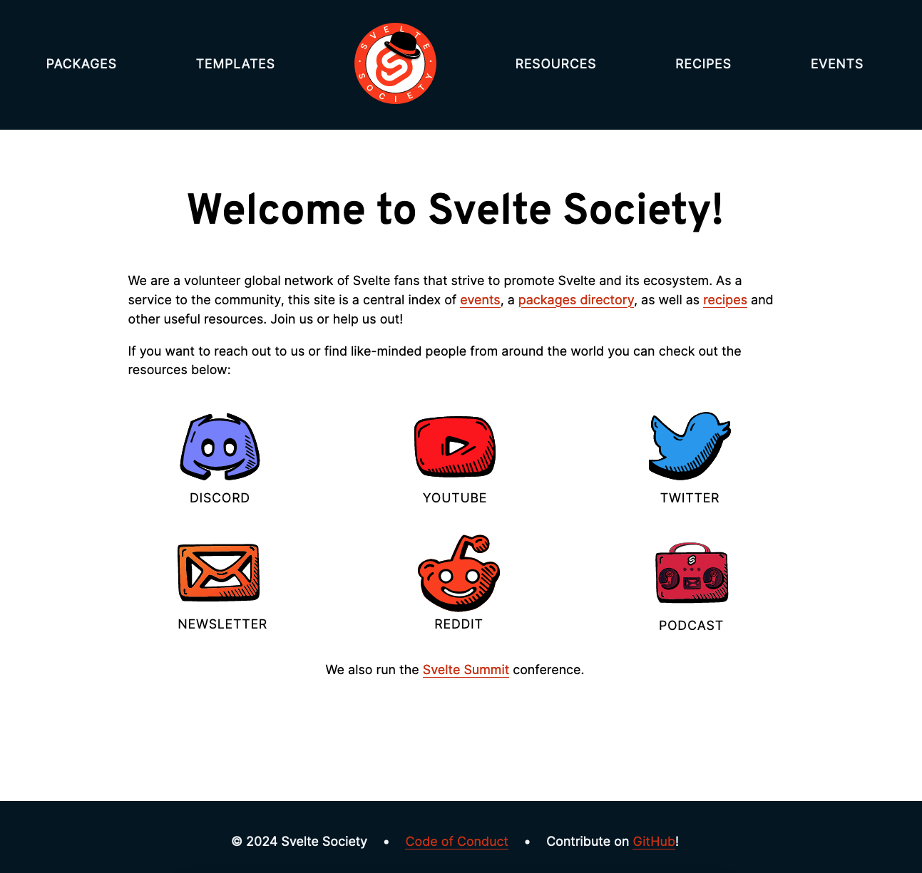 Svelte society homepage