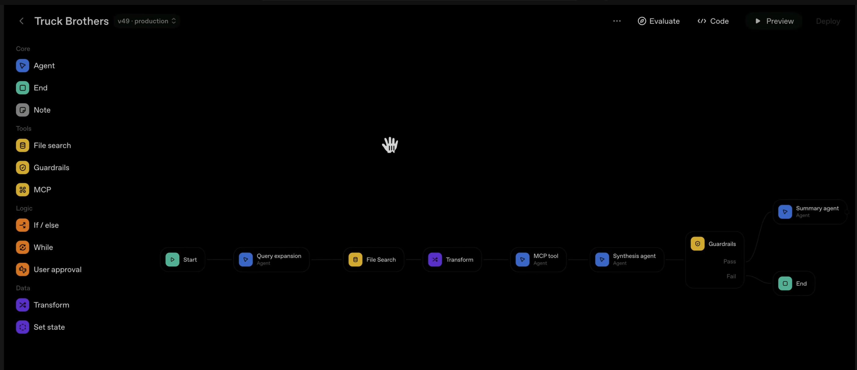 Chatkit agentkit builder openai screenshot shows a workflow including input from user through various agents leading to an output back to the user hopefully with the information they requested