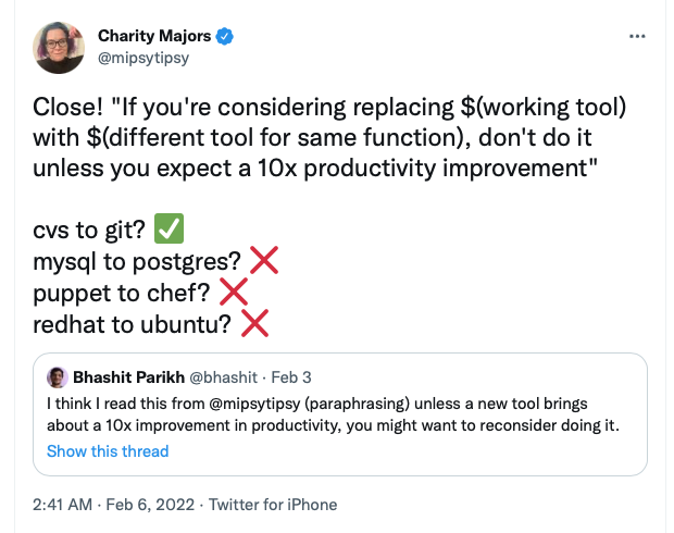 charity majors on the cost of new tools