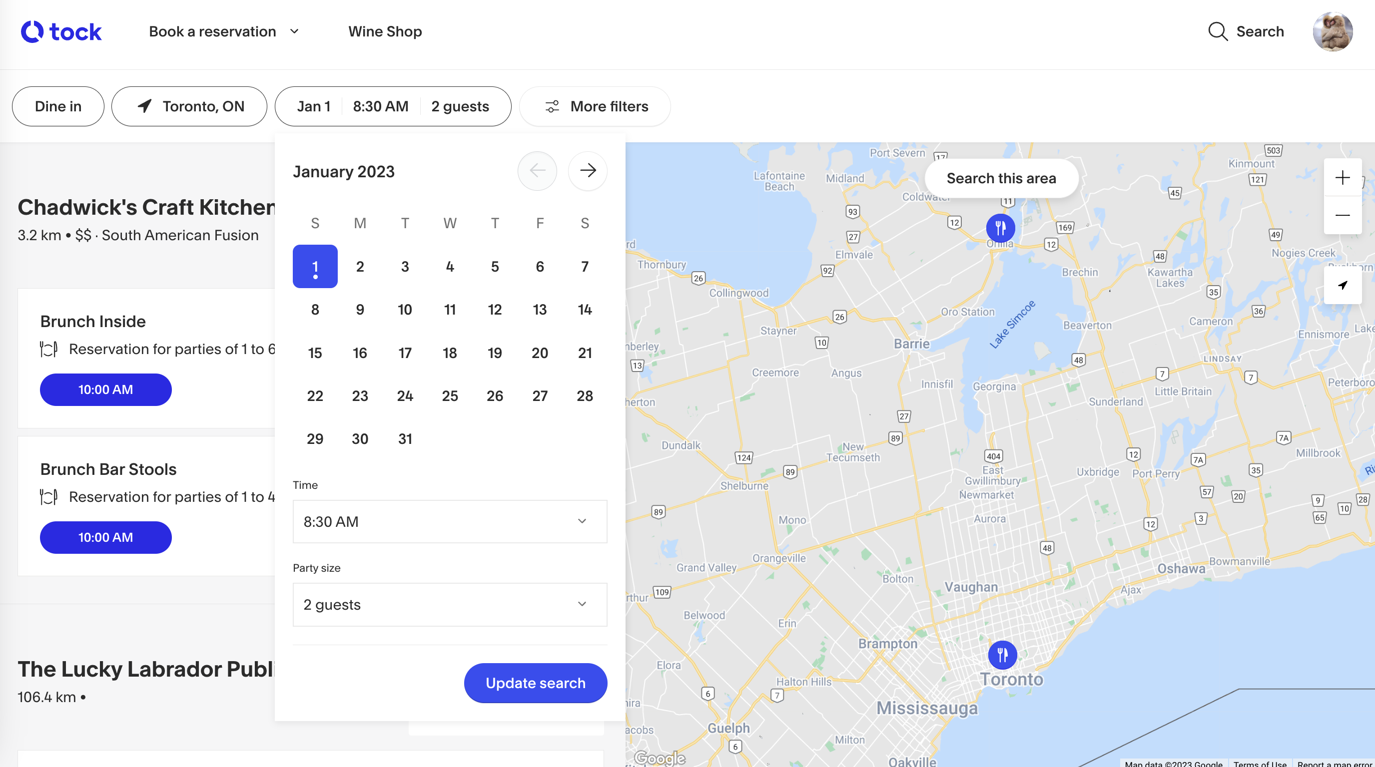 Date filtering of restaurants on the map